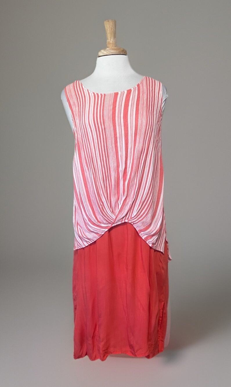 Blu Heaven size L Coral Orange White Striped Peplum Casual Dress